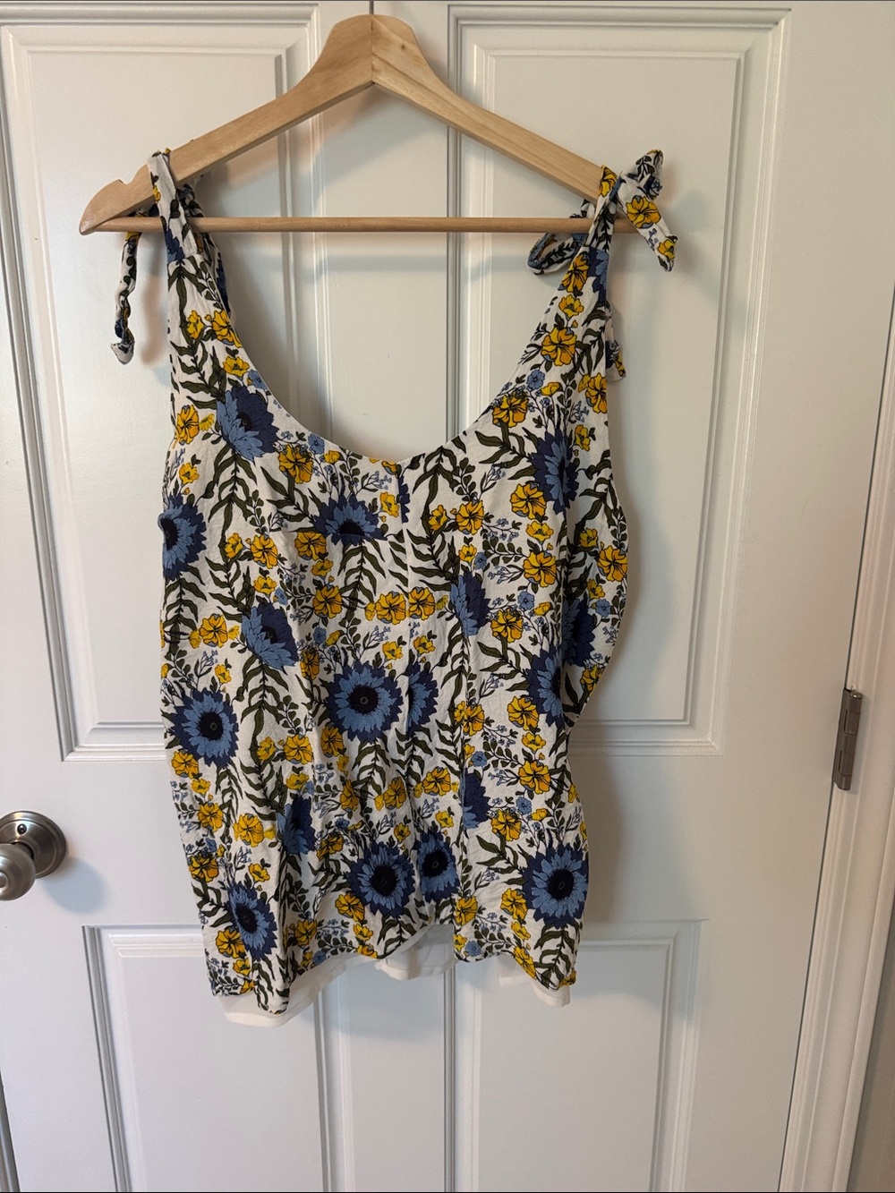 K Jordan Floral Tie-Shoulder Tank in Blue, Yellow & White